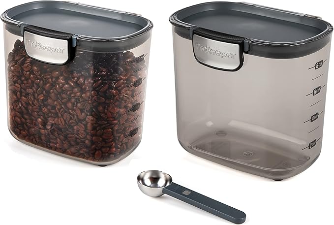 Progressive International ProKeeper+ Clear Plastic Airtight Food Baker's Kitchen Storage Organization Container Canister Set with Magnetic Accessories 2- Piece Set (Coffee 2-Quart)