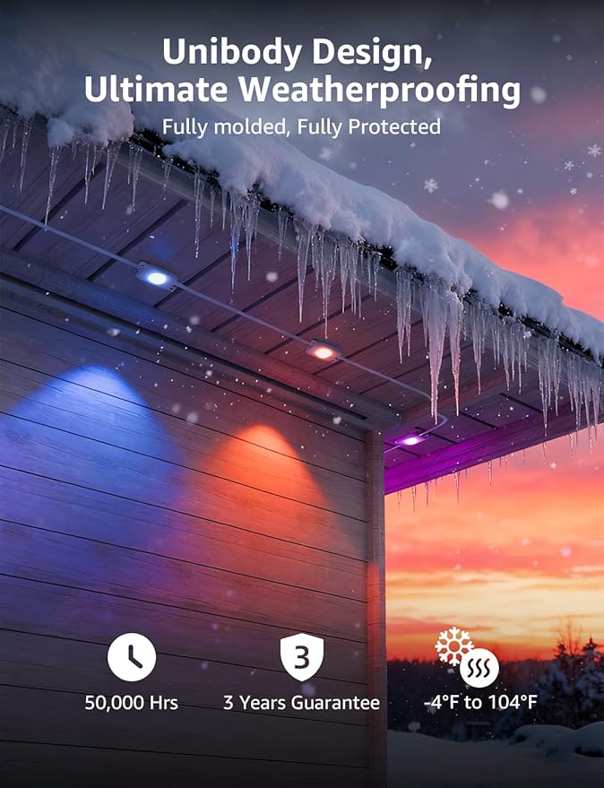Lepro EE1 AI Permanent Outdoor Lights with Dual-Output 300ft 180 LED RGB+IC Smart Outside Light for House Christmas DecorAlexa Google Enabled 2.4 GHz WiFi/Bluetooth APP Control No Remote Controller