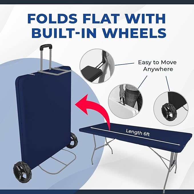 Creative Outdoor Folding Table and Chairs 6 Ft Built-in Wheels Portable Durable Plastic (Blue &amp Gray)