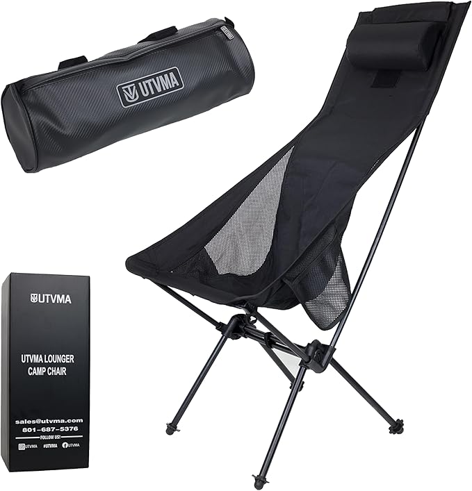 UTVMA Lounger Camp Chair – Folding Portable Camping Chair with Attachable Storage Bag | Comfortable Outdoor Chair for UTV Camping Beach and Tailgating