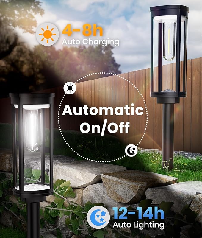 Solar Pathway Lights Outdoor Bright Solar Lights Outdoor IP65 Waterproof Landscape Lighting for Yard Patio Walkway Driveway Pathway (Cool White (Cylinder) 12 Pack)