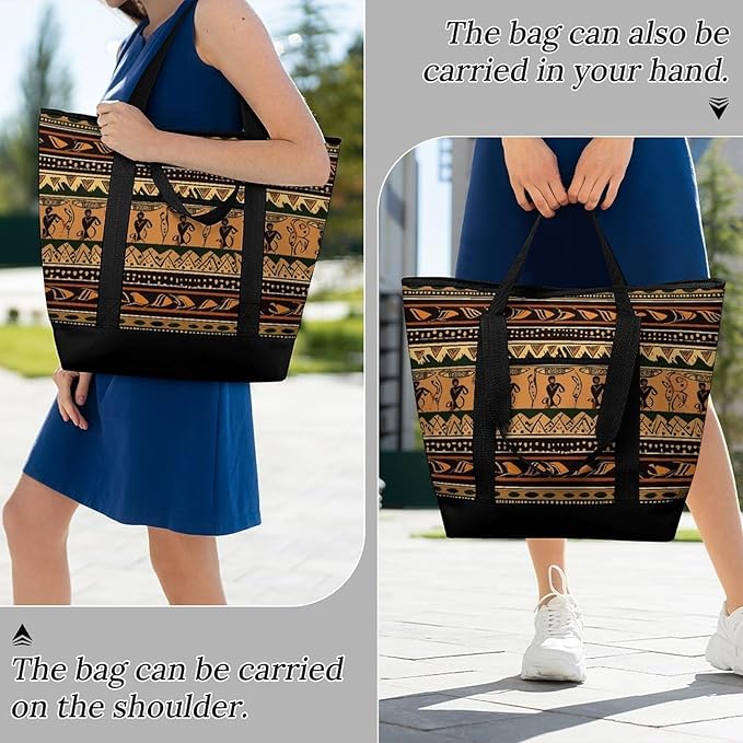 Insulated Shopping BagLarge Reusable Cooler Bags Bohemia Style Traditional African Pattern Printed Foldable Shopping BagTravel Waterproof Shoulder Bag