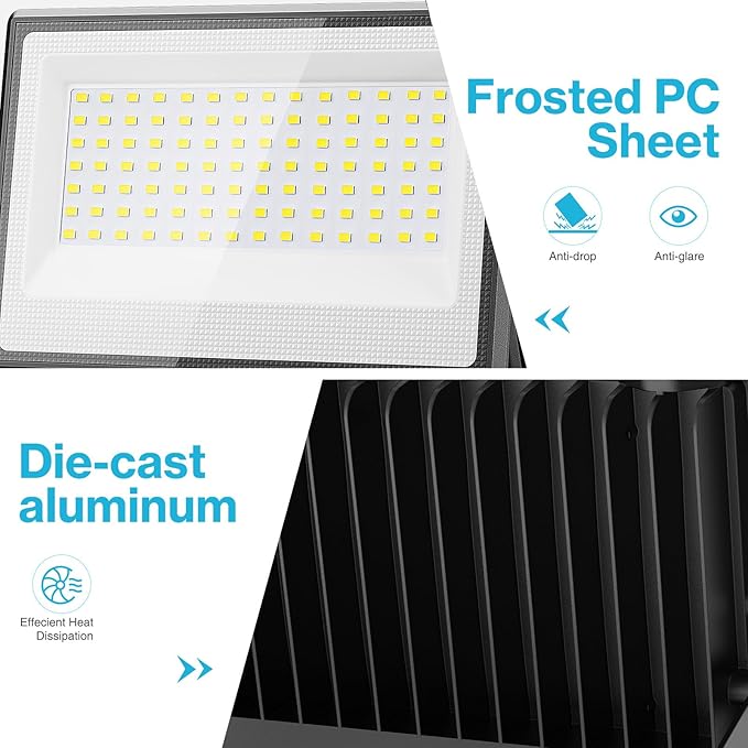 Olafus 2 Pack 130W LED Flood Light Outdoor 13000lm LED Work Light with Plug IP66 Waterproof Exterior Security Lights 6500K Daylight White Outside Floodlights for Playground Yard Stadium Lawn