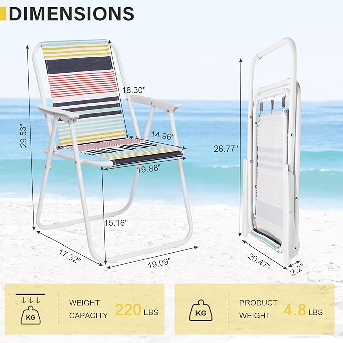 Generic 2 Pcs Folding Beach &amp Camping Chairs Multicolor Striped Webbed High Back Steel Frame Portable &amp Easy to Fold 220 lbs Capacity