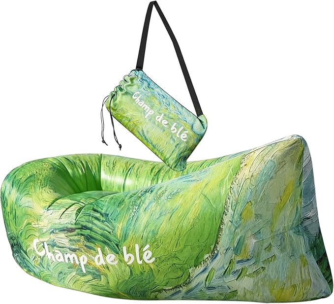 Inflatable Couch Air Sofa Hammock Portable–Folds Compactly–400lb Weight Capacity–63 x 30 x 21-Waterproof Anti Air Leaking Camping Chair for Traveling Beach Picnics &amp Camping(Green Wheat Fields)