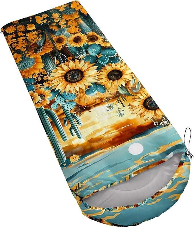 AILONEN Sunflower Sunset Sleeping Bag for Boys Girls Adults3 Season Warm &amp Cool Weather Botanical Design Lightweight Waterproof Camping Sleeping BagHikingOutdoor Backpack Traveling