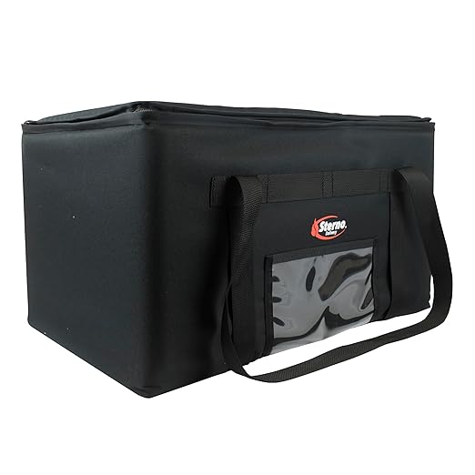 Sterno Delivery 3XL Insulated Food Carrier Hot and Cold Bags for Catering and Food Delivery Durable Black Cloth Exterior with Tear-Resistant Vinyl Liner 13L x 22”W x 14”H