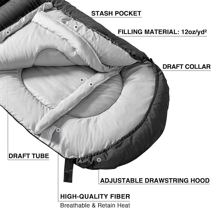 Atarashi Camping Sleeping Bag- 4 Seasons for Adults Light Warm Extra-Large with Compression Sack- Great for Hiking Backpacking &amp Outdoor Adventures
