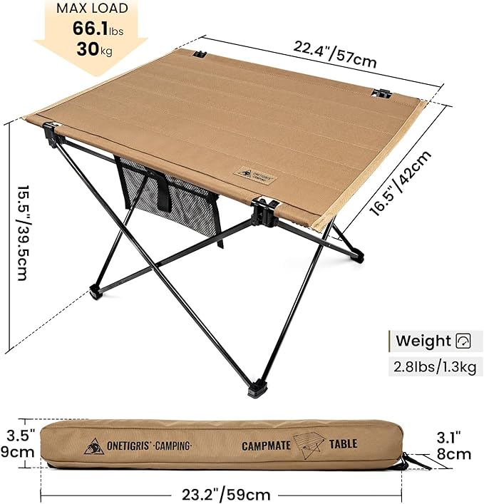 ONETIGRIS Foldable Camping Table Lightweight Portable Table Sturdy &amp Quick Setup Holds Up to 66 lbs Perfect for Camping Hiking Backpacking Picnic Beach Travel