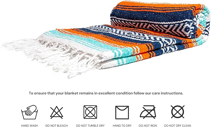 Mexican Throw - 78'x57' Perfect for Yoga Outdoors Heavy &amp Thick Orange 1 Pc