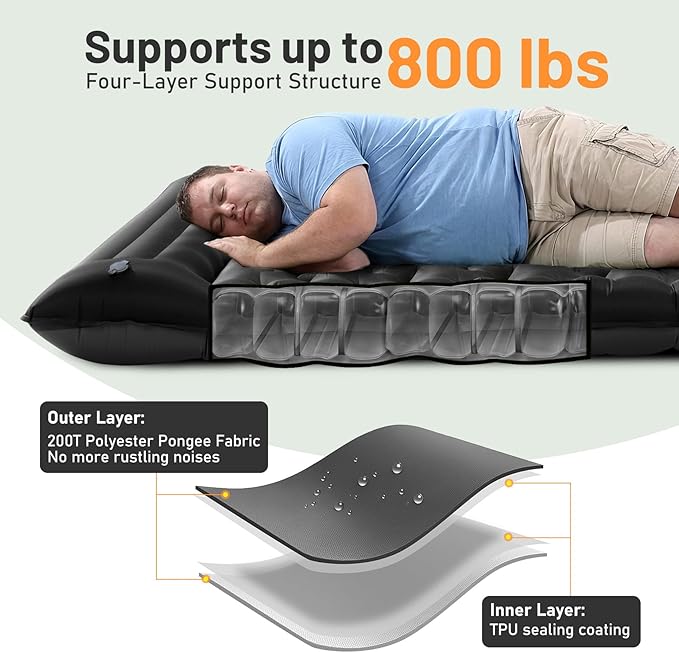 KASBAH Double Inflatable Camping Sleeping PadThick 6 inch 2 Person Ultralight Sleeping Mat with Built-in Foot Pump and PillowCamping Essentials for HikingBackpackingTraveling Tent
