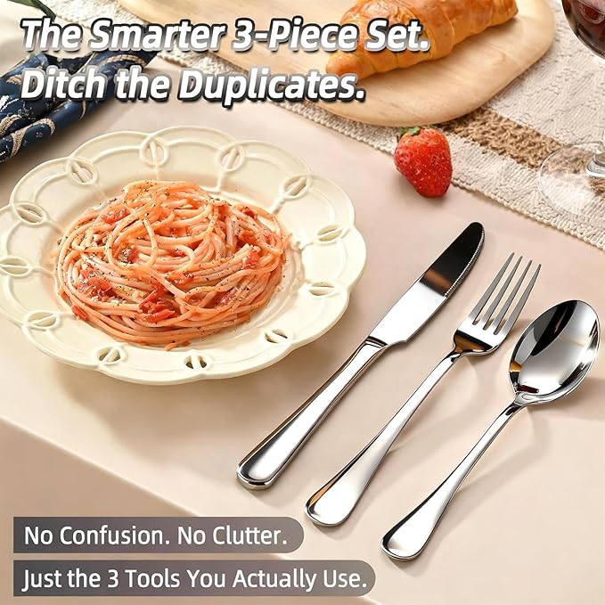 60 Piece Bulk Silverware Set for 20 Stainless Steel Heavy Forks Spoons and Knives Set Mirror Finish Flatware Dishwasher Safe for Family Picnics Daily Gatherings