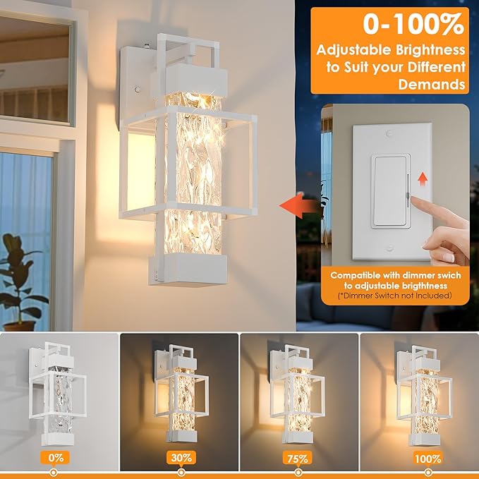 Hotsonic 2 Pack White Dusk to Dawn Outdoor Porch Light Fixtures Wall Mount 14'' Dimmable Exterior Lighting for Outside Waterproof Wall Lantern Lamps Sconce Coach Lights for House Garage
