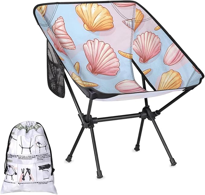 Honeybaby Folding Camping Chair Starfish Seashell Theme Camping Chairs Lightweight Portable Chair Outdoor Foldable Chairs for Camping Travel Picnic Beach Hiking
