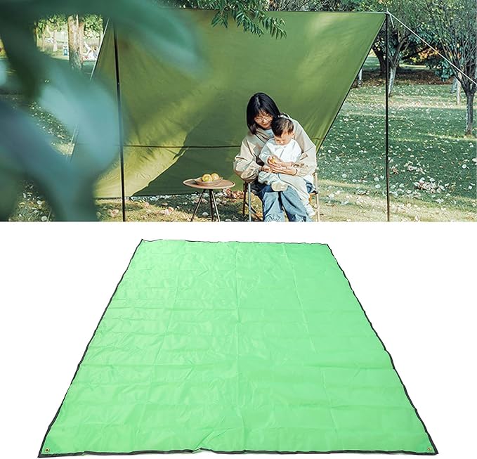 Camping Tent Tarp Water Proof Beach Mat Tent Floor Saver Oxford Cloth Picnic Blanket Sunshade for Outdoor Camping Beach Picnic Family Gathering 240x220cm with Storage Bag (Grass Green)