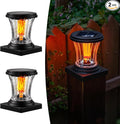 Glass Solar Flame Post Cap Lights Outdoor Waterproof Flickering Flame Solar Powered Fence Post Lights with Modular Design Auto On/Off for Deck Patio Garden 4x4 Vinyl/Wood Posts (2 Pack)