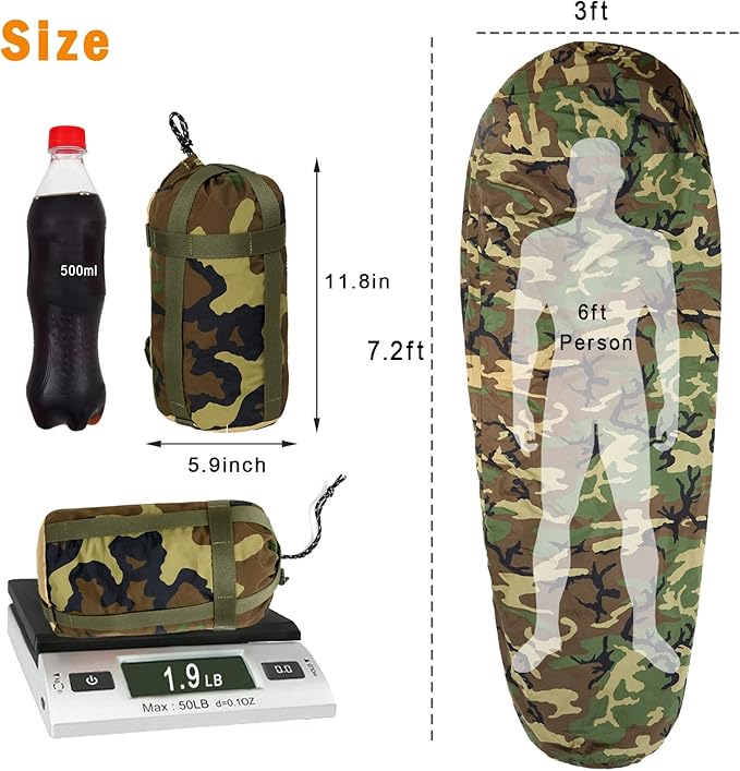 Akmax.cn Bivy Cover Sack for Military Army Modular Sleeping System Waterproof Outer Shell for Sleeping Bag Minimalist Stealth Shelter