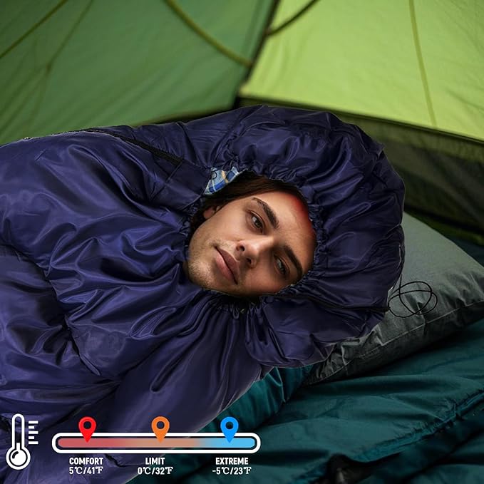 Camping Sleeping Bag for Adults 3-4 Season Warm &amp Cold Weather Waterproof Envelope Sleeping Bags for for Backpacking Hiking Travel Outdoors Adult All Weather Sleeping Bag with 1.5/2/3/4/5lbs Fil