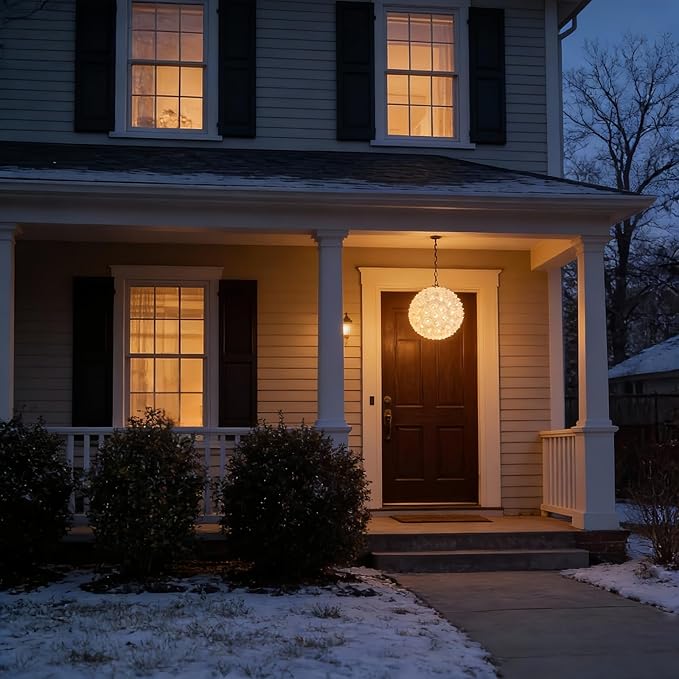 Warm White Starlight Sphere Lights 7.5 Inches UL Certified and Commercial Grade LED Hanging Sphere Light for Indoor and Outdoor Christmas Patio Garden.