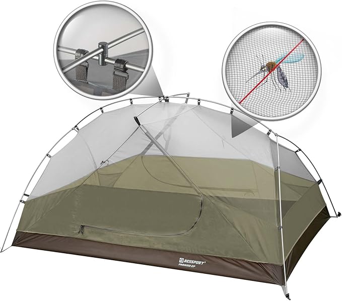 Bessport Camping Tent for 2-3 Person Lightweight Backpacking Tent Waterproof Windproof Two Doors Easy Setup Double Layer Outdoor Tents for 3 to 4 Seasons Suitable for OutdoorHikingCamping