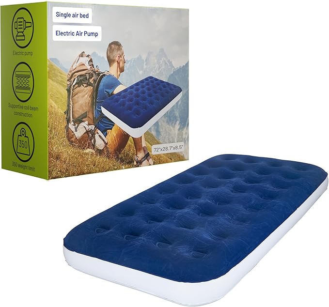 Nutan 8.5-Inch Durable Luxury Inflatable Air Mattress with Comfort Coil Technology and High Capacity Pump Good for Camping Home and Portable Travel 72 x 28.7 Blue