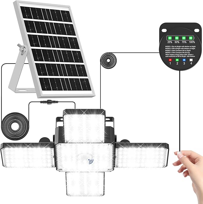 Solar Shed Light Indoor Outdoor 2000LM 268LED Solar Pendant Light with Motion Sensor Day &amp Night Available 4 Lighting Modes Battery/Mode Indicator IP65 Waterproof for Shed Garage Gazebo Barn