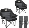 Oversized XL Padded Camping Chair Set of 2 Wide Heavy Duty Lawn Chairs Support 450 LBS Portable Folding Gaint Camp Chair for Outdoor Outside Sports Baseball Soccer-Black and Grey