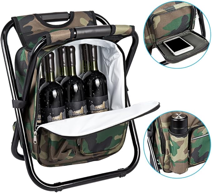 Bright starl Multifunction Folding Cooler and Stool Backpack Hiking Camouflage Seat Table Bag Camping Gear for Outdoor Indoor Fishing Travel Beach