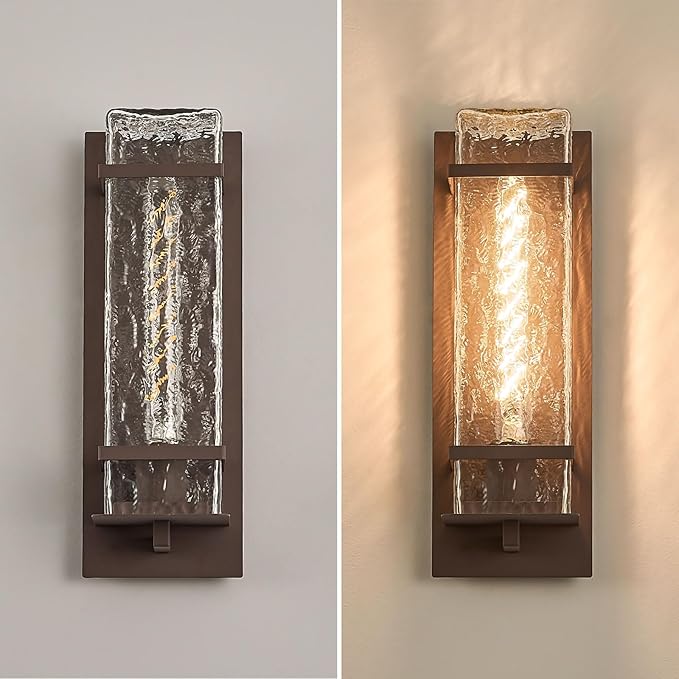 Brown Outdoor Wall Light 13.4in Exterior Waterproof LanternsPorch Sconces Wall Mounted Lighting with E26 Sockets &amp Textured Glass Shades for GarageDoorwayPatioFront Door