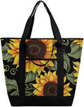 Insulated Shopping BagLarge Reusable Cooler Bags Floral Sunflower Printed Foldable Shopping BagTravel Waterproof Shoulder Bag