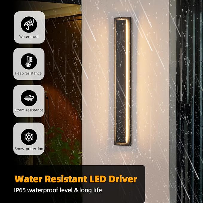 tewei 39.3 Inch Modern Outdoor Wall Sconce Long Black LED Exterior Lighting Fixtures Modern Large Outdoor Front Porch Lights Outside Wall Mount Lights for House Warm White 3000K 2 Pack