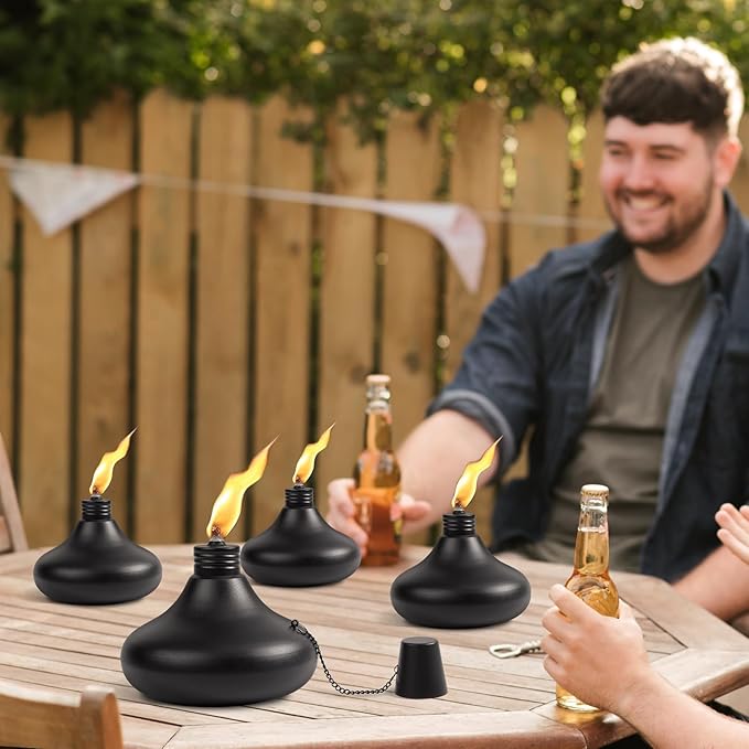 Upgraded Tabletop Torches Set of 4 24.5 oz Citronella Candles for Outdoor Metal Table Top Torches for Outside Refillable Torch Lanterns for Patio Yard Deck Garden Party