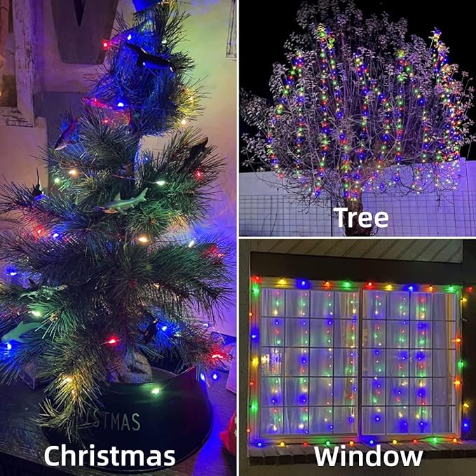 YEGUO 4 Pack Multicolor Solar Fairy Lights Each 33ft 100 LED Christmas Lights Outdoor Waterproof 8 Modes Sliver Wire Solar String Lights