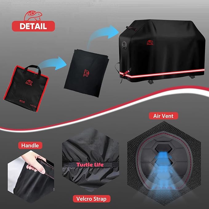 Turtle Life BBQ Grill Cover 76-83 Inch Adjustable Heavy Duty Waterproof 6 or More Burner Barbecue Gas Grill Covers for Weber Summit Series Royal Gourmet MG Series Black