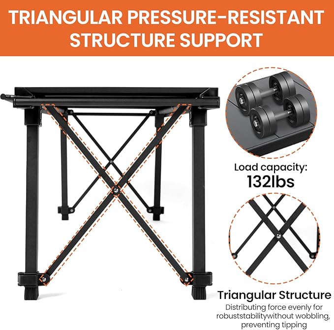 IGT Camping Table with Extended Frames Portable and Foldable Outdoor IGT Camp Tables Ultralight Height Adjustable Camp Table with Carry Bag for Car Camping Picnic RV Trip Patio Backyard