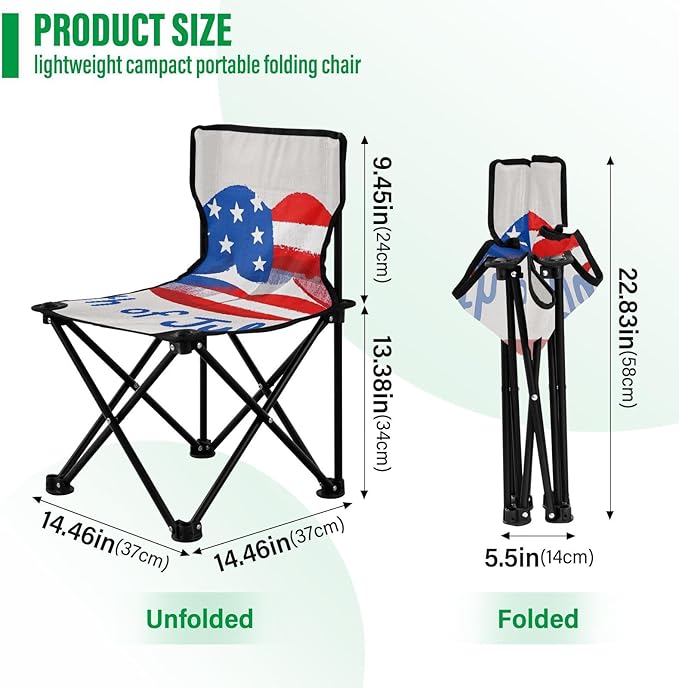 4th of July Independence Day Red and Blue Lips Portable Camp Chairs for Adults Ultra Lightweight Ultralight Camping Chair Includes Carry Bag Portable Chair for Waiting in Line for Camp Sports
