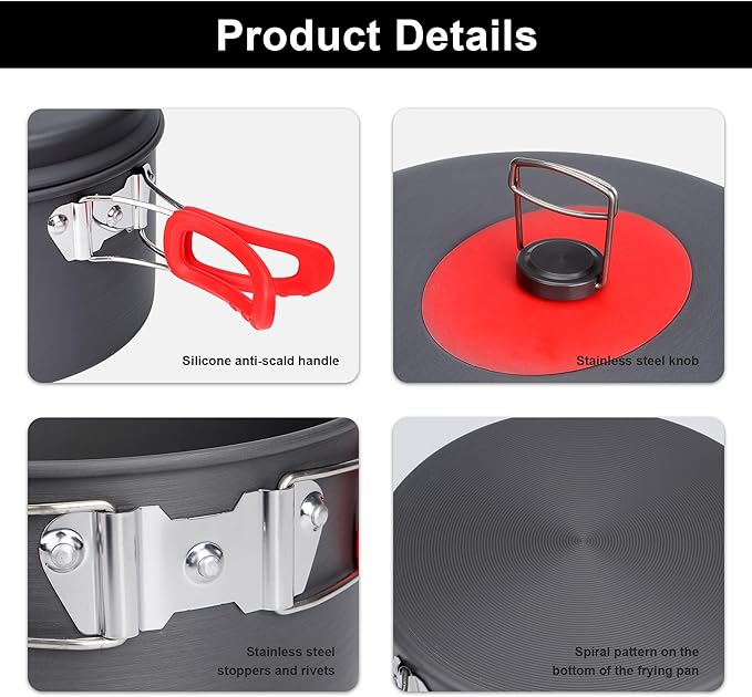 Alocs Camping Cookware Set Camping Gear Compact Camping Pots and Pans Set Durable Hard Alumina Camping Cooking Set for Outdoor Backpacking Camping Hiking Picnic Included Mesh Carry Bag