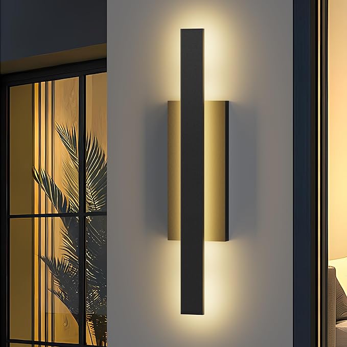 LamQee 31 inch Aluminum Long Outdoor Wall Lights 3000K 1600LM 32W LED Modern Exterior Lighting Fixtures IP65 Waterproof Matte Black Linear Outside Sconce Wall Mount for House Porch Patio Garage Door