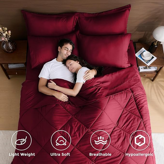 HEVUMYI Red Twin-XL Comforter Set - 5-Piece All Season Bed in a Bag Twin-XL Ultra Soft Bedding Set with Comforter Flat Sheet Fitted Sheet Pillowcases Pillow Shams