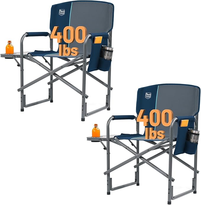 TIMBER RIDGE Aluminum Oversized Camping Chair Lightweight Portable Directors Chair with Side Table Detachable Side Pocket for Outdoor Camping Lawn Picnic Support 400lbs Blue 2 Pack