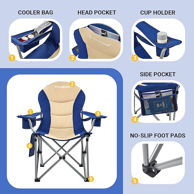 KingCamp KC2008 USCK Camping Chair Oversized 2 Pack-Navy/Beige