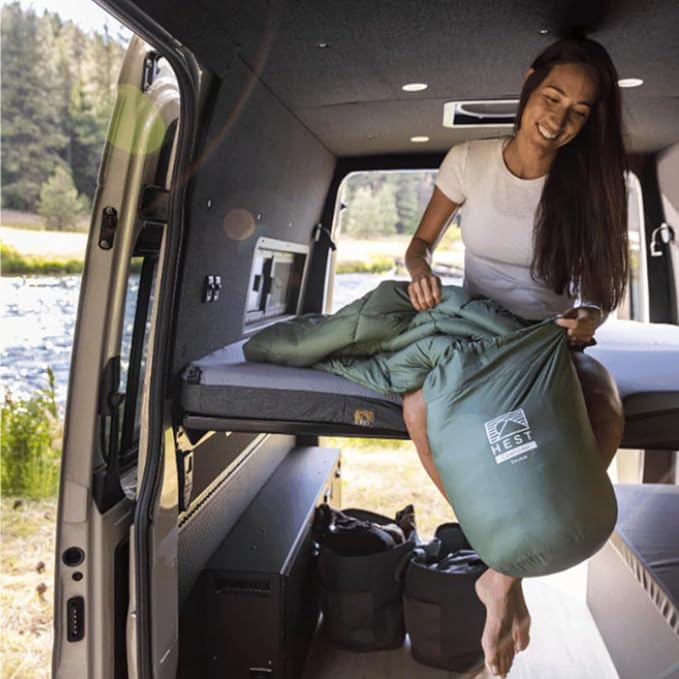 HEST Packable Comforter for Camping Single Size - 100% Recycled Polyester Fill and Premium Quiet Fabric - Perfect for Hiking Backpacking &amp Outdoor Adventures