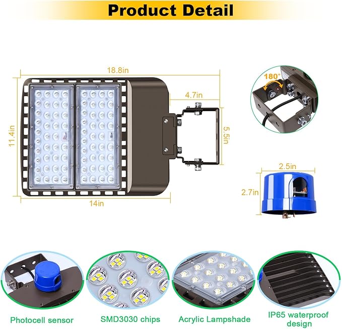 200W LED Parking Lot Light Outdoor28000LM Bright Dusk to Dawn Floodlights Trunnion Yoke Wall Mount 5500K IP65 Waterproof Commercial Shoebox Barn Security YardGarageStreet Light 3 Pack