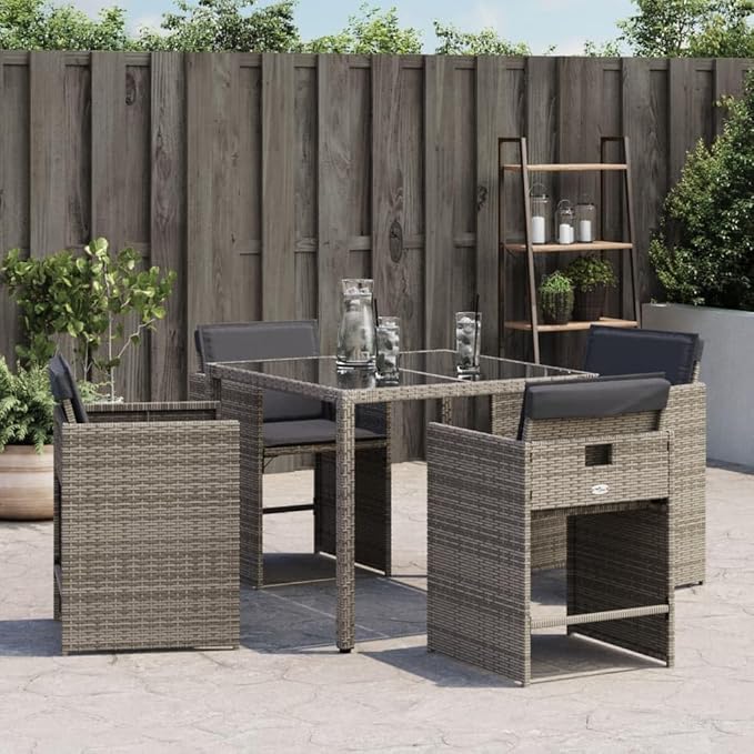Patio Chairs with Cushions Set of 4 Outdoor Furniture Gray Poly Rattan Comfortable Lounge Chairs for Garden Patio Lawn and Balcony