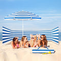 Sliner 20ft Beach Wind Screen with 5.5ft Beach Umbrella Set UV 50+ Wind Blocker Fence for Sand Outdoor Portable Windscreen Sunbathing Privacy Screen Includes Bag &amp Hammer(Blue and White)