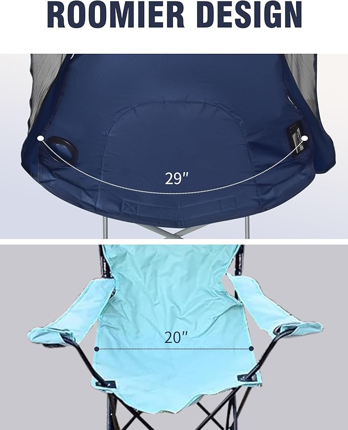 East Oak Oversized Camping Chair with Canopy | 400 LBS Heavy Duty Folding Beach Chair with Canopy Shade Roomy Seat Maximum Sun Protection Ample Storage for Sports Events Fishing
