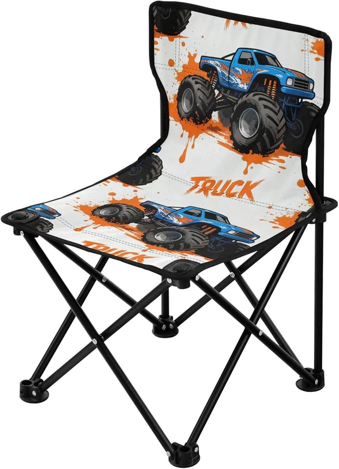 Compact Camping Chair Monsters Truck Pattern Packable Backpacking Ultra Lightweight Includes Carry Bag Lawn Chairs for Outside