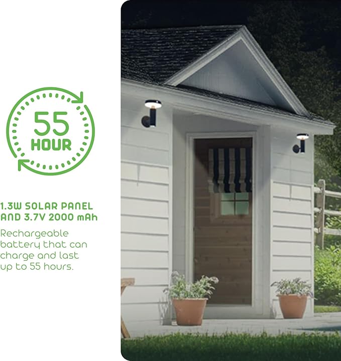 Round Solar Wall Lights - Solar Powered Wall Lamps - LED Lights - PIR Sensor &amp Two Lighting Modes - Rechargeable Battery - 3000K 1.3W Solar Panel &amp 3.7V - IP44 Weather Resistant - 2 Pack
