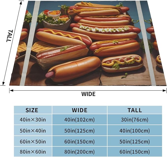 Fresh hot Dogs 50x40 Printed Soft Fleece Blanket for Sofa Bed and Camping - Cozy Blanket for Travel Picnics Nighttime Use