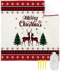 Beach Blanket Waterproof Sandproof Christmas Buffalo Plaid Elk Xmas Tree Quick Drying Beach Mat with 4 Stakes Retro White Red Snowflake Lightweight Picnic Blanket for Travel Camping 108x84